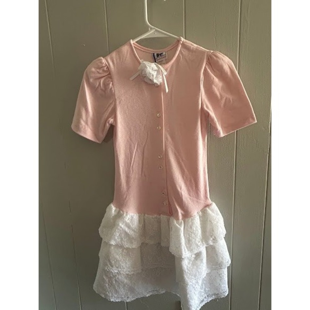 Diane Von Furstenberg Vintage Pink Puff Sleeve Lace Ruffle Dress Girls Size 12